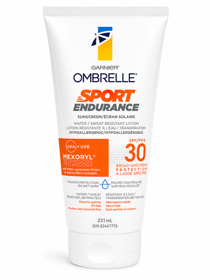 Garnier Ombrelle Sport Endurance SPF 30 Sunscreen Lotion – Water & Sweat Resistant – 231 mL